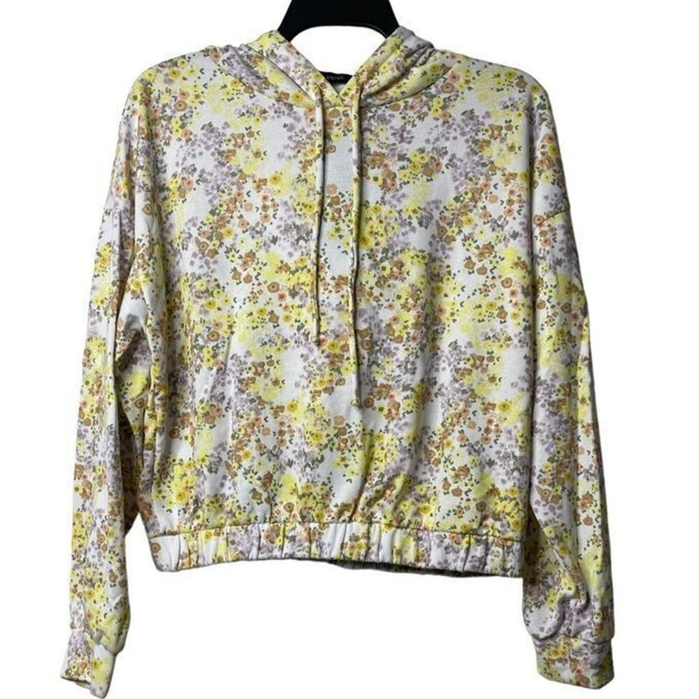 Olivia & Vivian Womens Cropped Floral Print Pullover Sweatshirt Hoodie‎ Medium